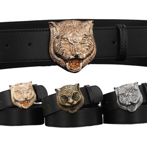 Cinturón de Cuero GUCCI "Tigre" - Hebilla Metal Alta Calidad