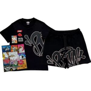 Conjunto SYNA Verano "Polera Short" Negro/Blanco + Bolsa Stickers