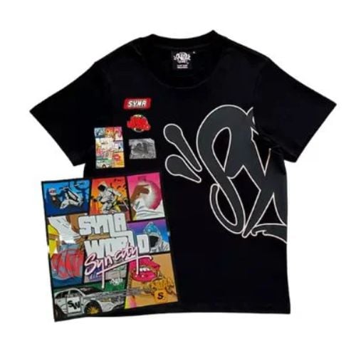 Polera SYNA WORLD "Negro Rosa ROSE GOLD" Algodón + BOLSA y STICKERS