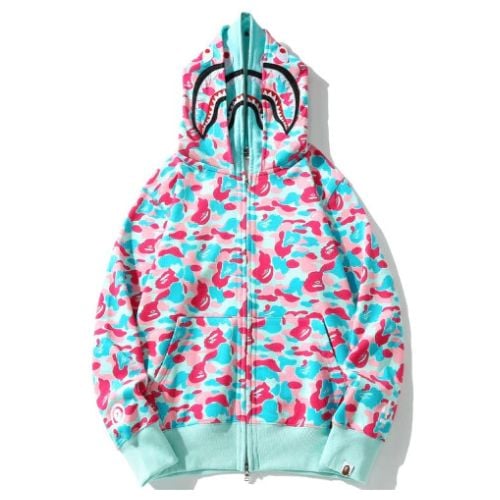 Polerón BAPE "DOBLE GORRO" Algodón ALTA CALIDAD "Celeste/Rosa"
