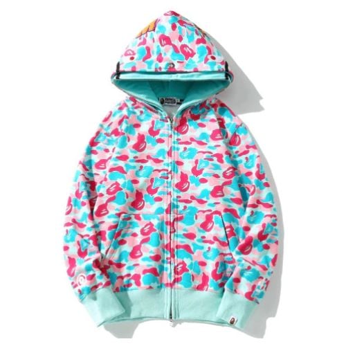 Alternative view of Polerón BAPE "DOBLE GORRO" Algodón ALTA CALIDAD "Celeste/Rosa"