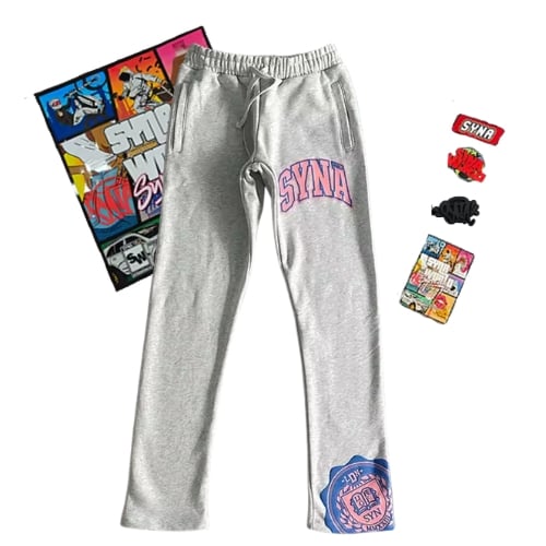 Pantalón Buzo SYNA WORLD "Gris/Rosado" Algodón + BOLSA y STICKERS