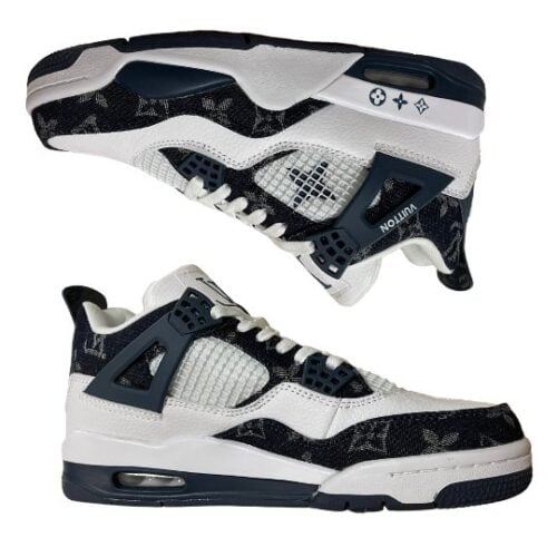 JORDAN RETRO 4 x LV LOUS VUITTON "White Blue Blancas Azul" - Imagen 3