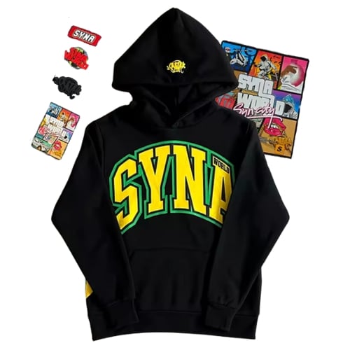 Polerón SYNA WORLD "Negro/Amarillo Verde" + ACCESORIOS Algodón Real