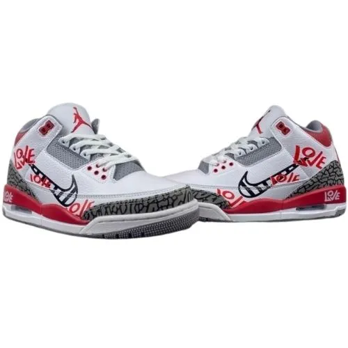 Alternative view of Air Jordan 3 Retro "Fire Red LOVE” Blanco Rojo