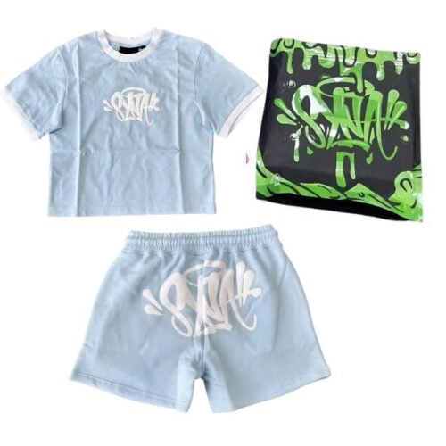 Conjunto SYNA WORLD Verano Mujer Polera-Short ALGODÓN "Celeste" + ACCESORIOS.